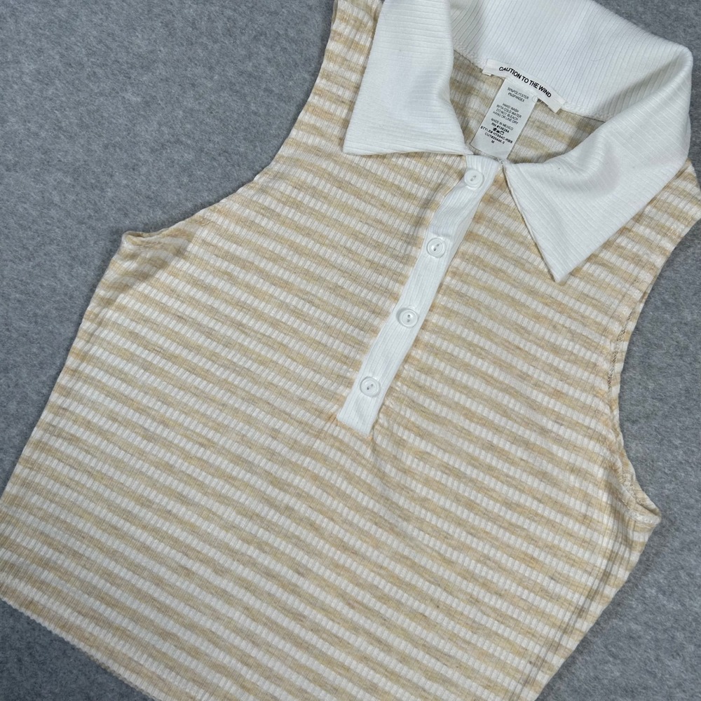 Caution to the Wind Tank Womens Medium Striped Preppy Tennis Y2KCollared‎